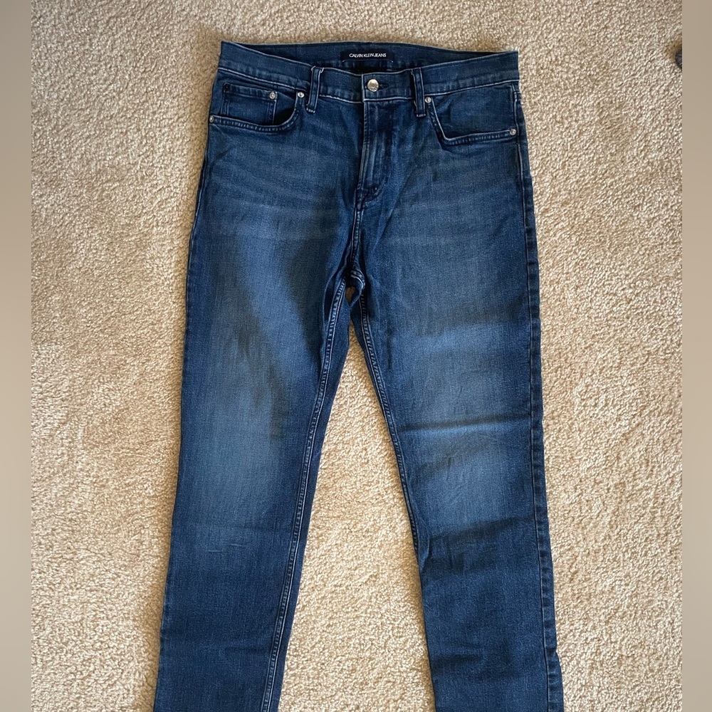Calvin Klein Straight Blue Jeans with Worn-In Look
